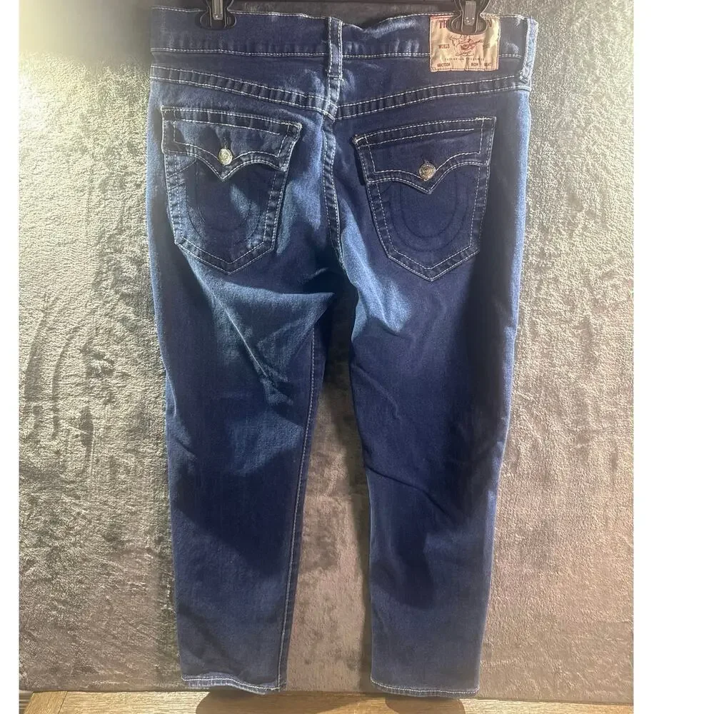 True Religion Geno Relaxed Slim Jeans Size 36 Men Big T Flap Pocket Blue Denim